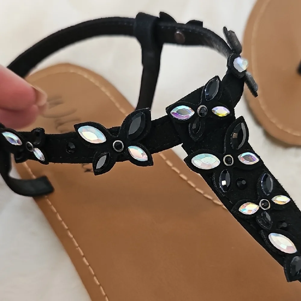 Wild Pair Black Sandals with Iridescent Beads